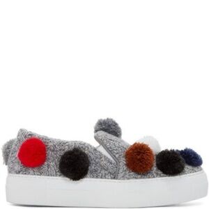 NEW❗️Joshua Sanders Grey Wool Blend Pom Pom Slip On Sneakers